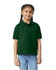 A green youth polo shirt with a collar and short sleeves, worn by a smiling girl.