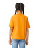 An orange Gildan youth polo shirt displayed from the back, featuring a collar and short sleeves.