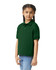A green youth polo shirt displayed on a model with braided hair, featuring a collar and short sleeves.