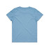 A light blue youth t-shirt with a plain back and a branding logo.