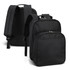 A black picnic backpack featuring multiple compartments and adjustable shoulder straps. It has a logo on the front.