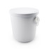 A white plastic bucket with a removable lid and a handle for easy carrying.