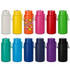 A drink bottle collection featuring vibrant colours: white, yellow, red, pink, green, navy, purple, and a patterned design.