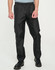 Lightweight black nylon waterproof rain pants with an elastic waistband and side pockets, featuring a logo.