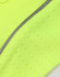A close-up of a bright yellow fabric featuring a textured pattern and a silver reflective strip.