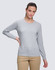 A grey long-sleeve tee shirt for ladies, made from premium cotton, featuring a round neckline and a fitted style.