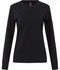 A black long-sleeve tee shirt for women in premium cotton. It features a round neckline and has a logo.