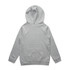 A grey hoodie featuring a kangaroo pocket and a hood, showcasing a plain back design. It includes a logo.