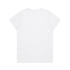 A plain white cotton T-shirt with short sleeves and a crew neckline, featuring a logo on the back.