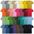 A collection of unisex T-shirts in various colours, displaying multiple shades stacked in a grid arrangement.