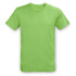 A vibrant green unisex T-shirt with short sleeves and a simple design, featuring a branding logo.