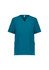 A teal women's V-neck scrub top with short sleeves and two front pockets. The top features a logo.