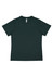 A women's short sleeve tee in dark green, featuring a simple design and a label at the neckline.