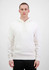 A men's hoodie in white, featuring a drawstring hood and a front pocket, with a plain design.