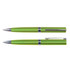 A metallic pen set featuring two green pens with silver accents.