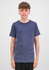 A youth short sleeve tee in navy blue, displayed on a model against a neutral background.