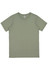A short sleeve tee in olive green with a simple design and a label. It has a standard fit and no patterns.