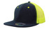 A navy cap with a bright yellow mesh back and snapback closure, featuring a logo on the front.
