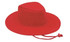 A red Poly Cotton Slouch Hat with a wide brim and a drawstring. It features ventilation holes and has a logo.