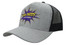 A grey marle cap with a black mesh back, featuring a logo on the front.