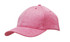 A pink cap with a textured finish, featuring a curved peak and a logo on the front.