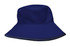 A navy blue reversible breathable poly twill bucket hat with a wide brim and a logo.