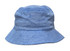 A blue terry towelling bucket hat with a wide brim and a soft texture. It includes a logo.