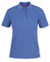 A blue polo shirt featuring a classic design with a collar and a three-button placket. It has a branding logo.