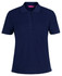 A navy polo shirt with a collar, three buttons, and a logo on the chest. Suitable for casual or business wear.