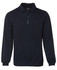 A navy 1/2 zip fleecy jumper featuring a collar and ribbed cuffs. Includes a logo on the front.