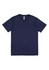 A navy short sleeve tee with a round neckline and a label, featuring a plain design and no visible graphics.