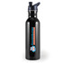 A black drink bottle with a lid and a logo. It has a sleek, metallic finish.