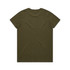 An olive green T-shirt with a plain back, featuring a subtle logo.