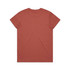 A rust-coloured t-shirt featuring a plain design and a round neckline, with a logo on the back.