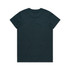 A plain dark green t-shirt with a standard crew neckline and short sleeves, featuring a logo on the back.