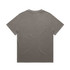 A heavy, faded grey T-shirt with short sleeves and a relaxed fit, featuring a branding logo on the back.