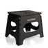 A black utility stool with a textured surface and cut-out handles, featuring a brand logo.