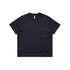 A navy blue box tee with a relaxed fit and short sleeves. The shirt features a simple design and has a logo.