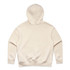 A beige hoodie with a hood, featuring a simple, unadorned back view. It has a logo on the fabric.