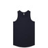A navy singlet with a round neckline and a plain design, featuring a brand logo.