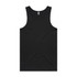 A black singlet with a classic tank top design, featuring a small logo at the neckline.