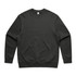 A dark grey crew jumper featuring a round neckline and long sleeves. It has a small logo on the label.