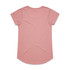 A pink T-shirt with a rounded hem and short sleeves. The back view shows a smooth, plain design.