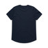 A navy blue short-sleeve t-shirt featuring a back view with a smooth texture and a round neckline.