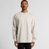 A beige crew jumper featuring long sleeves and a relaxed fit, displayed on a model against a neutral backdrop.