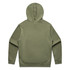 A green hoodie featuring a full hood, shown from the back. It includes a logo on the garment.