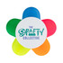 A flower-shaped highlighter set featuring green, blue, pink, orange, and yellow colours with a central logo.