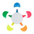 A circular holder with six highlighters in various colours: blue, green, yellow, orange, pink, and red.