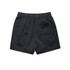 Faded black track shorts with an elastic waistband and a single back pocket. Features a logo detail.