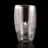 A double wall glass cup with a capacity of 450ml, featuring a sleek design and a logo on the front.